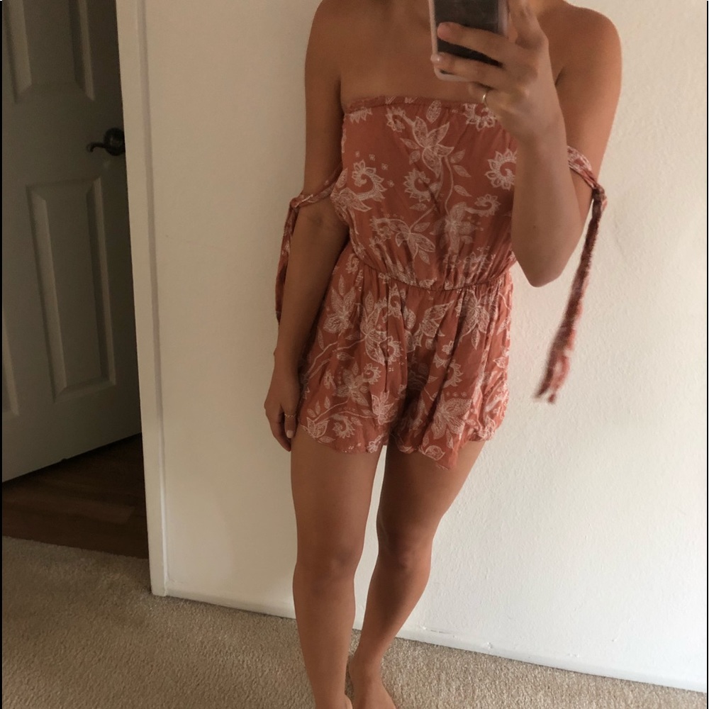 Orange Floral Off Shoulder Romper